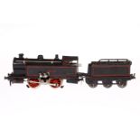 Bing B-Dampflok 1425, Spur 0, elektr., schwarz, mit Tender, tw nachlackiert, Z 4