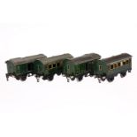 2 Märklin Personen- und 2 Gepäckwagen 1725/1726, Spur 0, CL, LS, L 16,5, Z 3