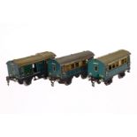 2 Märklin Personen- und 1 Gepäckwagen 1725/1726, Spur 0, CL, L 16,5, Z 3