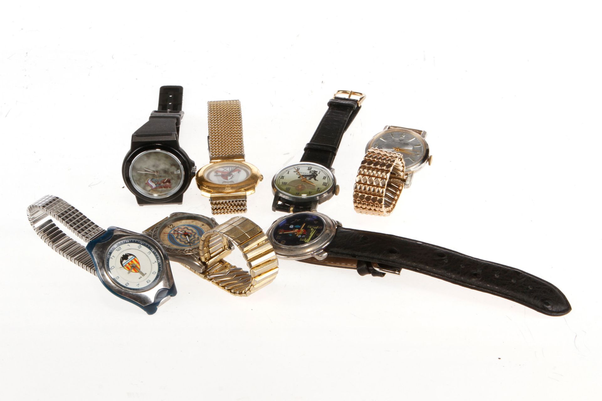 Konv. 7 Armbanduhren, Modeuhren, tw Werbeaufdruck, Quarz, Gebrauchsspuren, revisionsbedürftig
