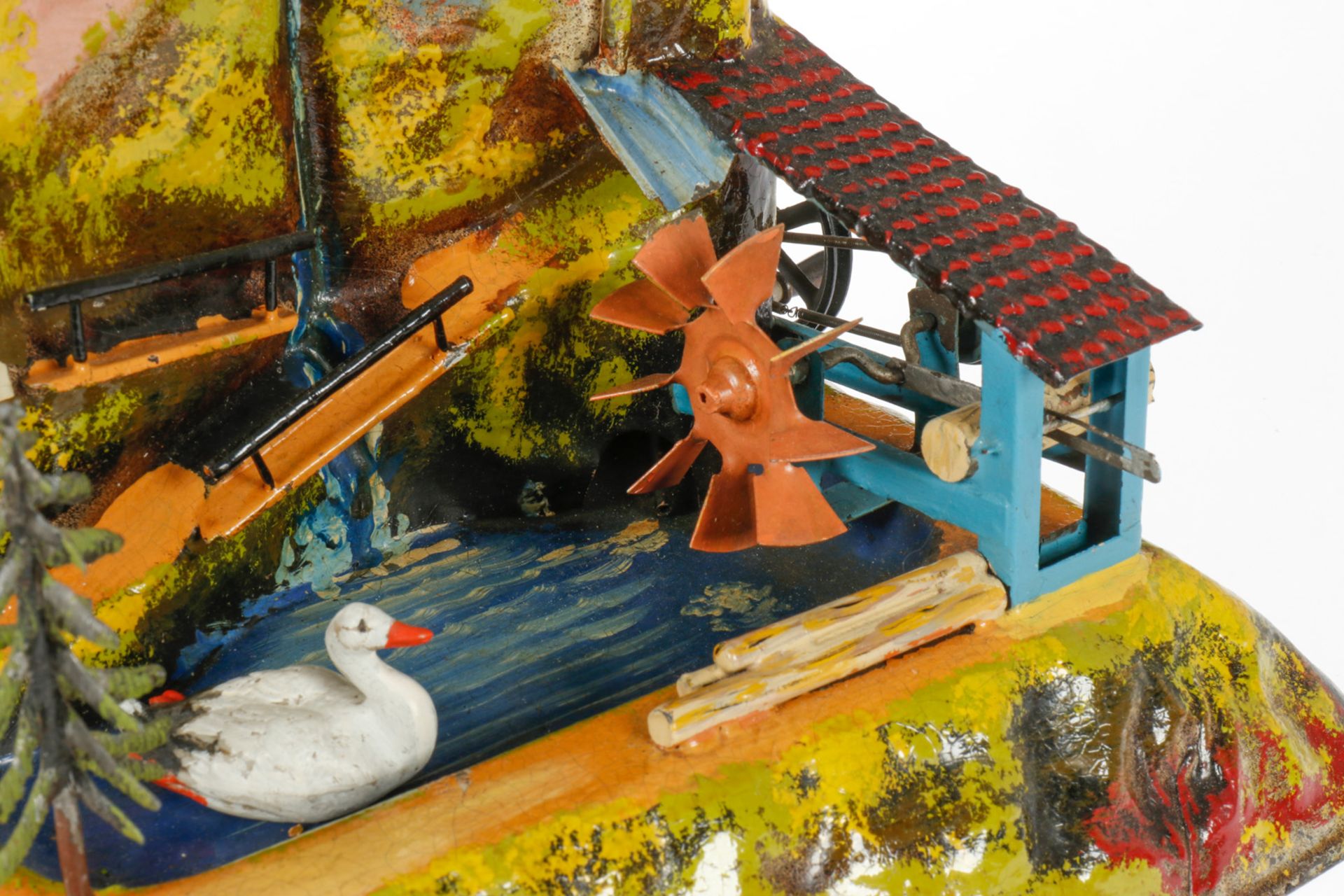 Bing Antriebsmodell Bergdiorama, mit Wasserrad, Baumstammsäge, See und Ente, uralt, HL, L 27, - Image 2 of 3