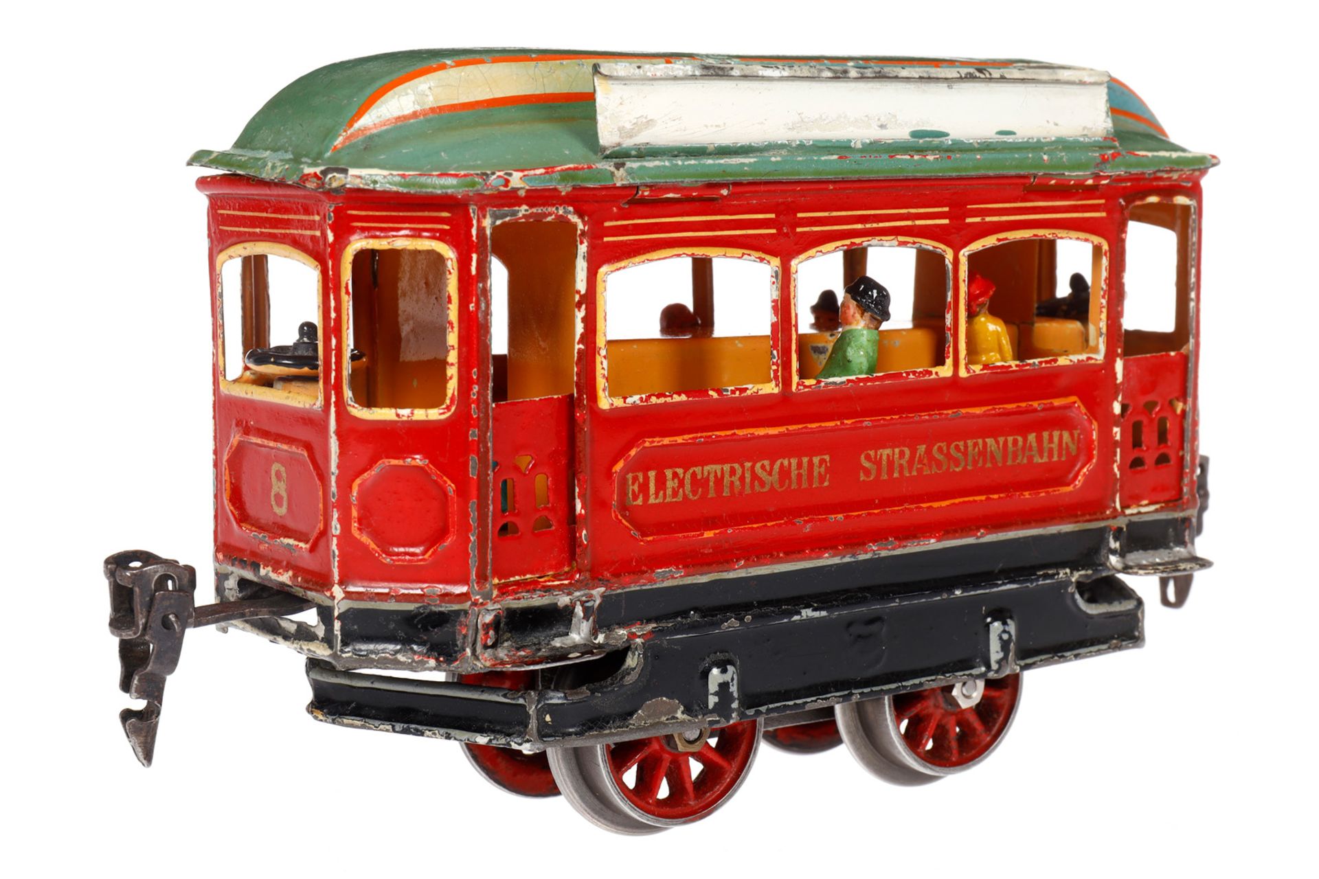 Märklin Straßenbahn ”Electrische Strassenbahn”, Motorwagen 1070, Spur 0, HL, Uhrwerk intakt, mit 5