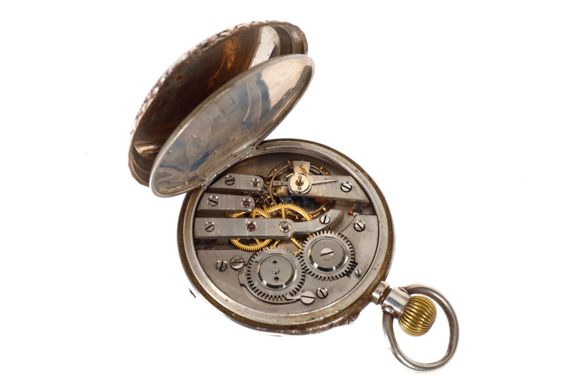 Silberne Herrentaschenuhr, 43615, 15 Rubis, Kompensationsunruh mit Feineinstellung, verziertes - Image 3 of 3