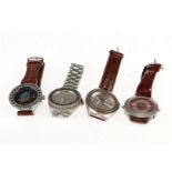 4 versch. Herrenarmbanduhren, 90er Jahre, Quarz, 2 mit Datum, 3 mit Lederband, Gebrauchsspuren,