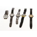 Konv. 5 Swatch Armbanduhren, Quarz, Gebrauchsspuren, revisionsbedürftig