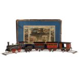 Märklin Zugpackung, Spur 2, uralt, HL, mit B-Dampflok D 1022, 2A-Tender, 2 Personen- und 1