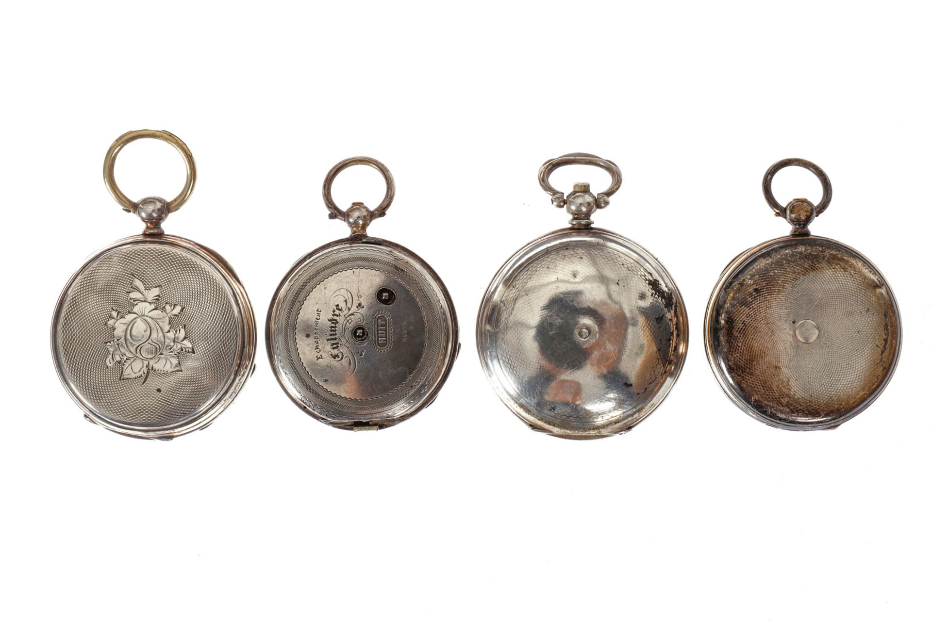 4 Schlüsseltaschenuhren, Silber, um 1880, tw leicht besch., 1 Rückendeckel fehlt - Image 2 of 2