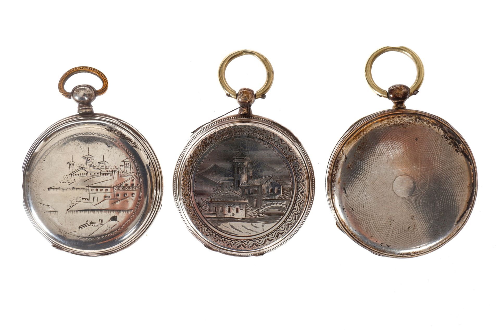 3 Schlüsseltaschenuhren, um 1880, Silber, intakt, Alterungsspuren - Image 2 of 2
