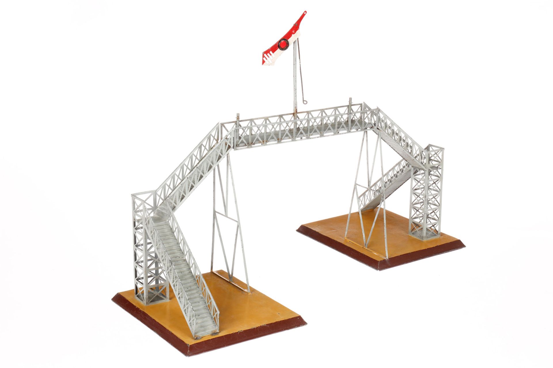 Schoenner Signalbrücke mit Fußgängerübergang, uralt, Spur 2, HL, mit 1 Signal, L 60, Z 2, Rarität