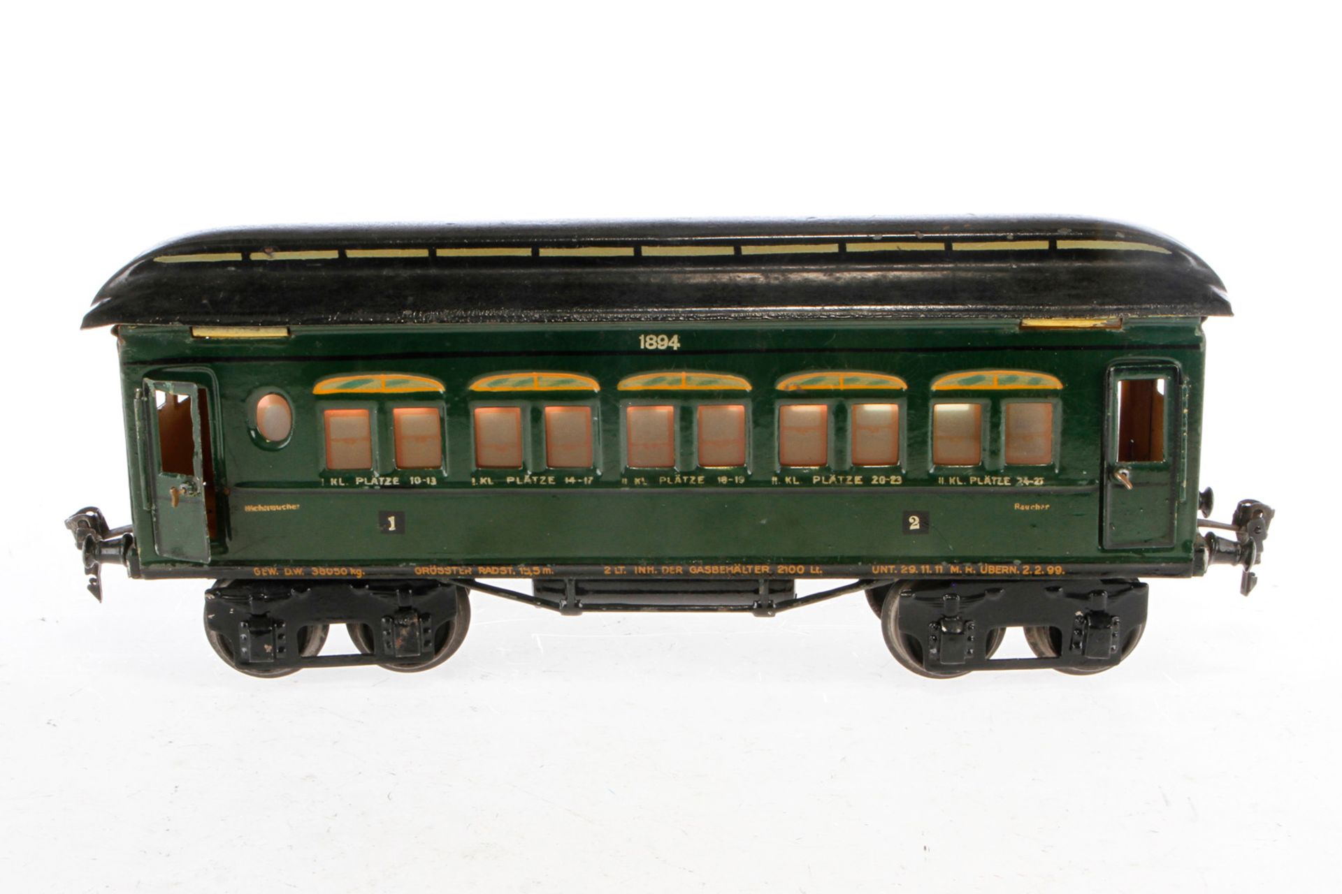 Märklin Personenwagen 1894, Spur 1, HL, mit 4 AT, ohne Inneneinrichtung, LS und gealterter Lack, L