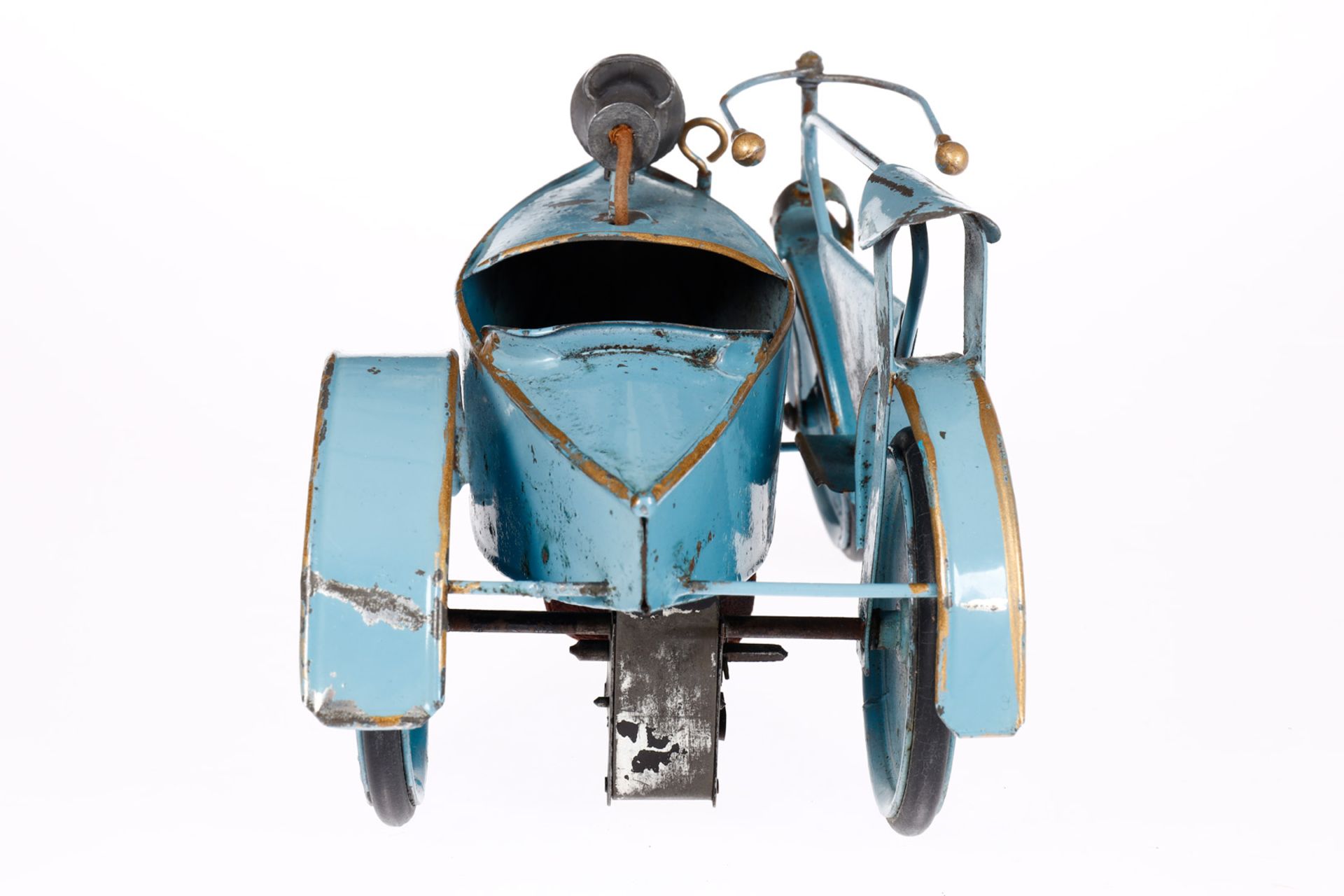 Pinard Motorrad mit Seitenwagen, uralt, hellblau handlackiert, Uhrwerk intakt, mit elektrisch - Image 6 of 9