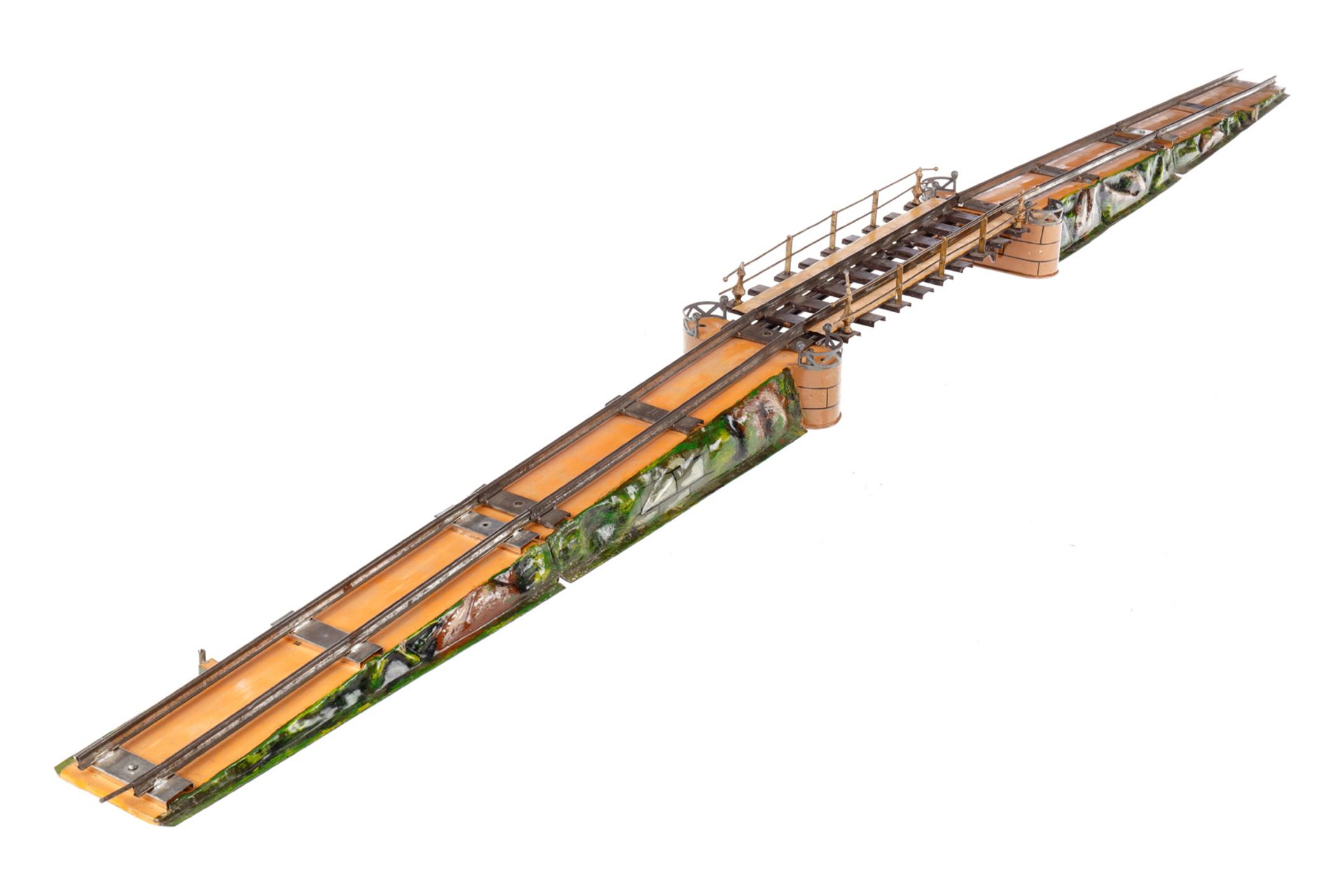 Märklin Geländerbrücke, Spur 1, uralt, HL, mit Mittelteil und 2 2-teiligen Auffahrten, Lampen