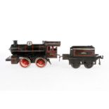 Bing B-Dampflok 3105, Spur 1, Uhrwerk intakt, schwarz, mit Tender, NV, LS, Z 3