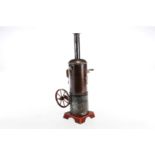 Schoenner Dampfmaschine, stehender patinierter Kessel, KD 9,5, mit feststehendem Zylinder und