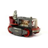 Nomura Robot Traktor 1200, batteriebetrieben, Blech, 1 Gummiraupe def., 1 fehlt, Alterungs- und