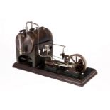 Schoenner Dampfmaschine, liegender patinierter Kessel, KD 9, mit Brenner, Armaturen (
