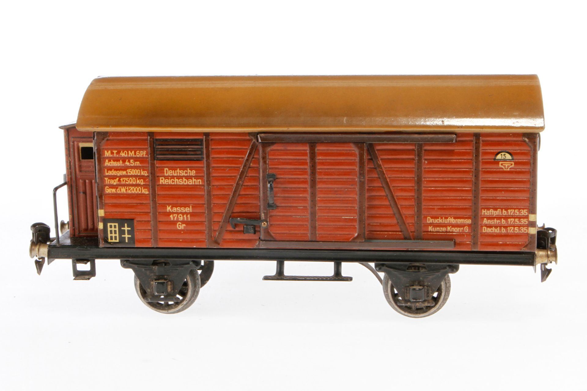 Märklin ged. Güterwagen 1791 B, Spur 1, CL, mit BRH, 2 STH und Schlussbeleuchtung, Räder rissig, LS,