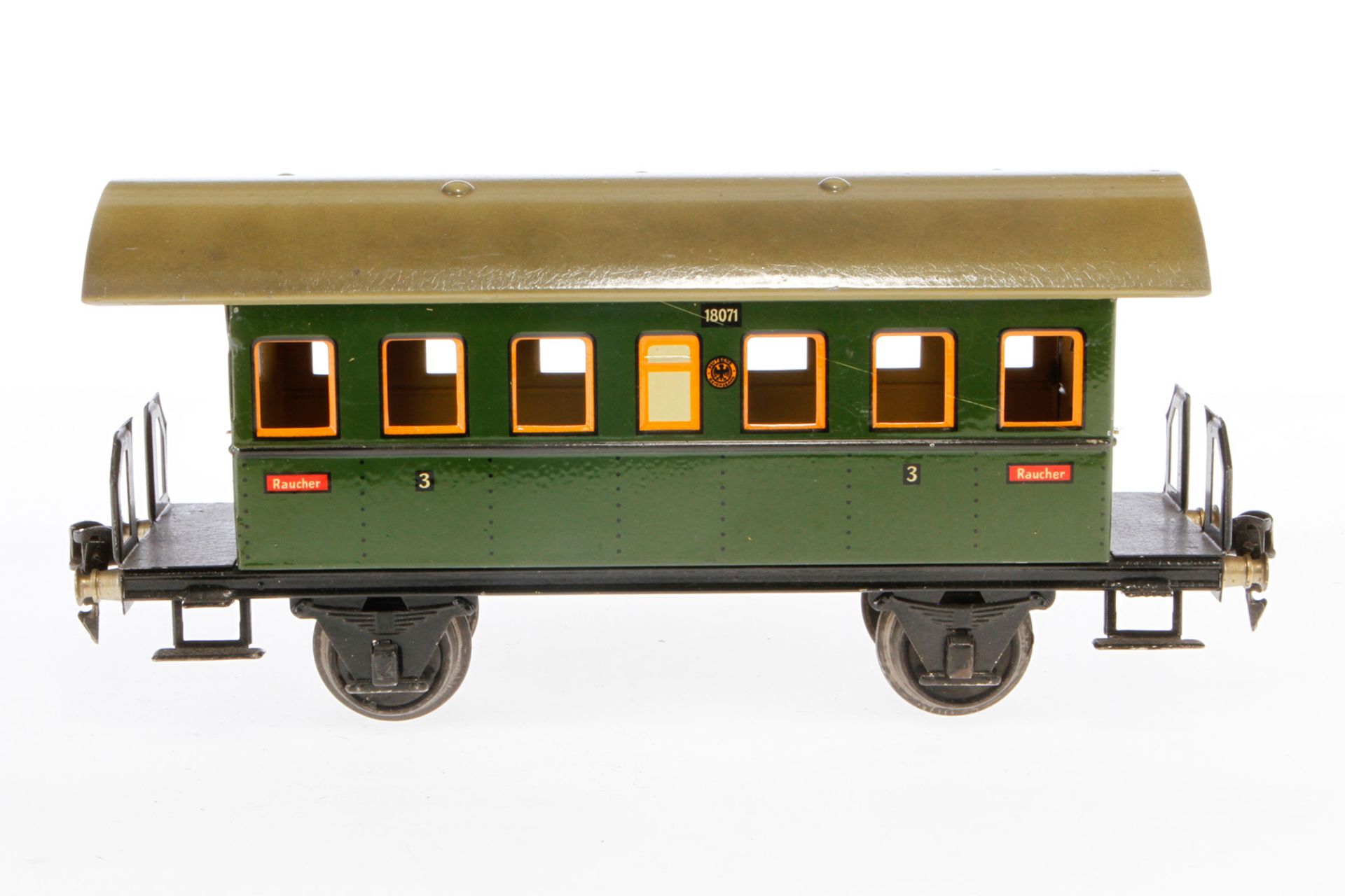 Märklin Personenwagen 1807, Spur 1, CL, mit 2 AT, LS und gealterter Lack, L 27, Z 2-3