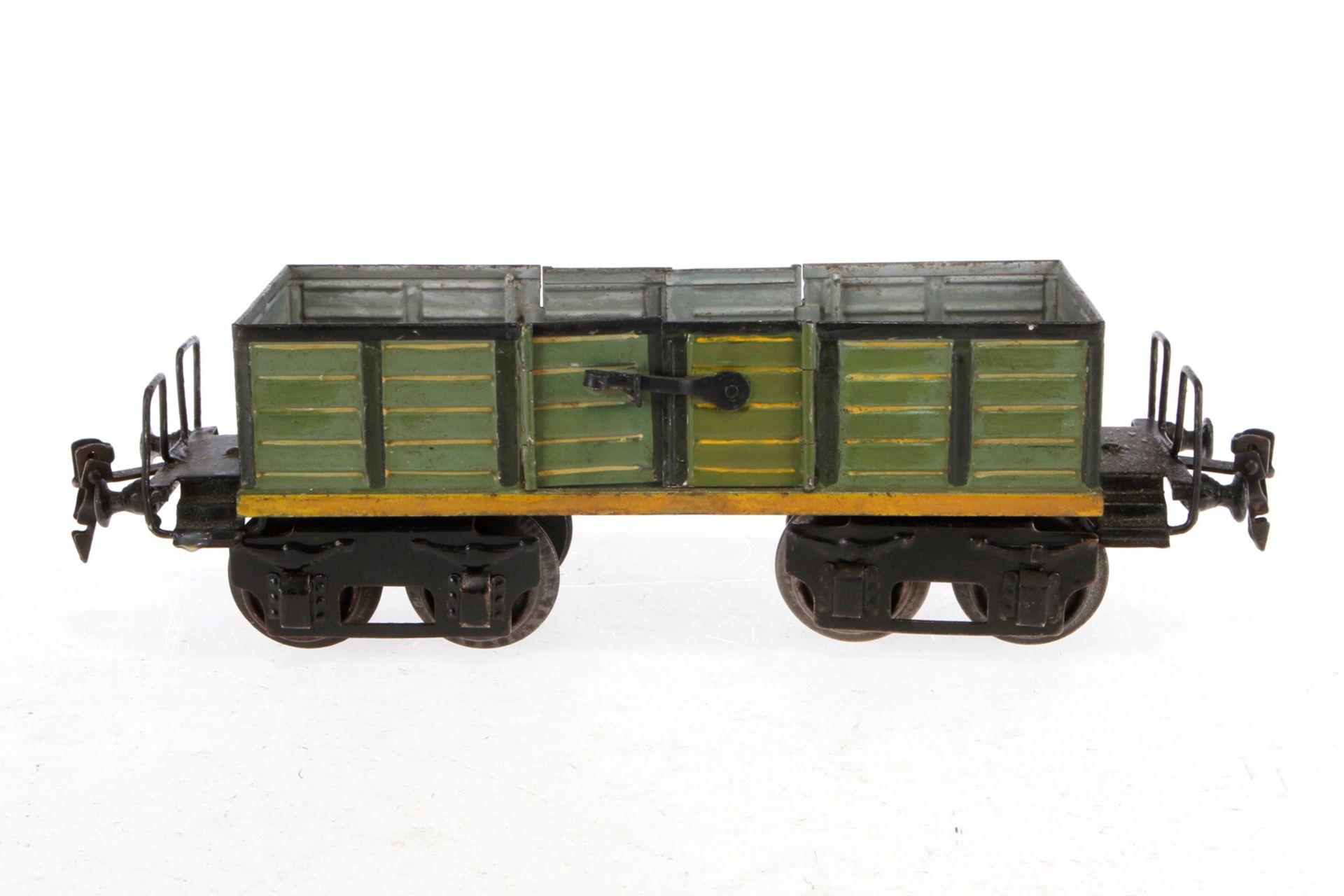 Märklin offener Güterwagen 1845, Spur 1, uralt, HL, 2 x 2 LTH, tw nachlackiert, LS, L 26, Z 4