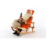 Nikolaus mit Schlitten, Pappmaché, Original-Filzkleidung, 1 Finger bestoßen, Schlittenlänge 52, Z