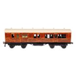 Bing engl. Abteil/Gepäckwagen ”1234 LNER”, Spur 1, uralt, Holzmaserung, CL, 8 AT, 2 DT, 4A-