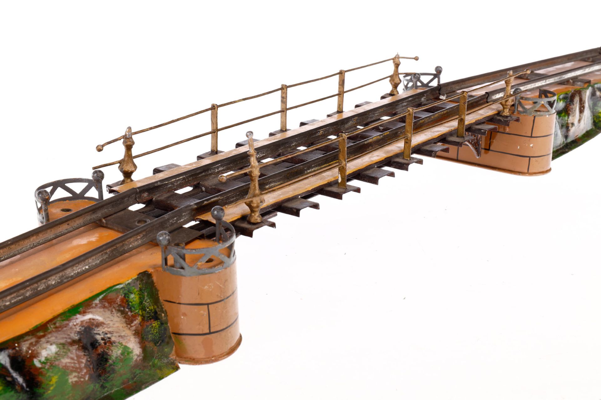 Märklin Geländerbrücke, Spur 1, uralt, HL, mit Mittelteil und 2 2-teiligen Auffahrten, Lampen - Bild 2 aus 2