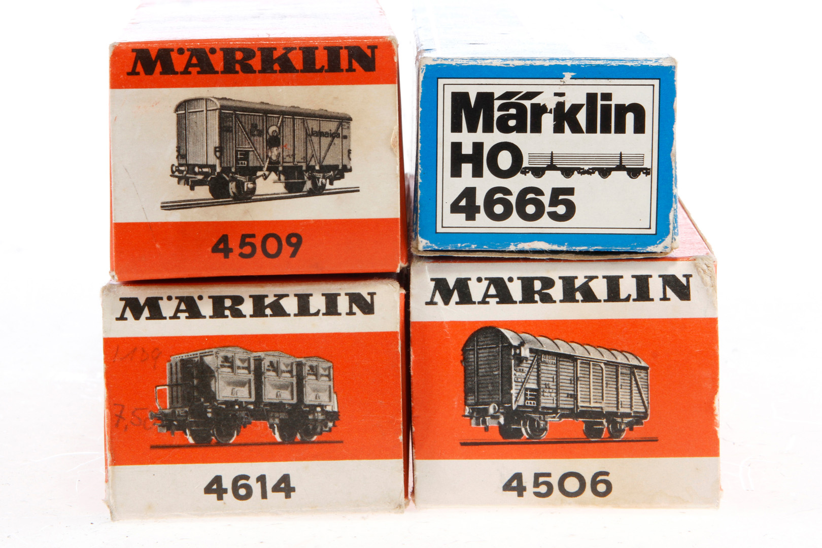 4 Märklin Güterwagen 4506, 4509, 4614 und 4685, Spur H0, je im tw besch. und NV OK, Z 3