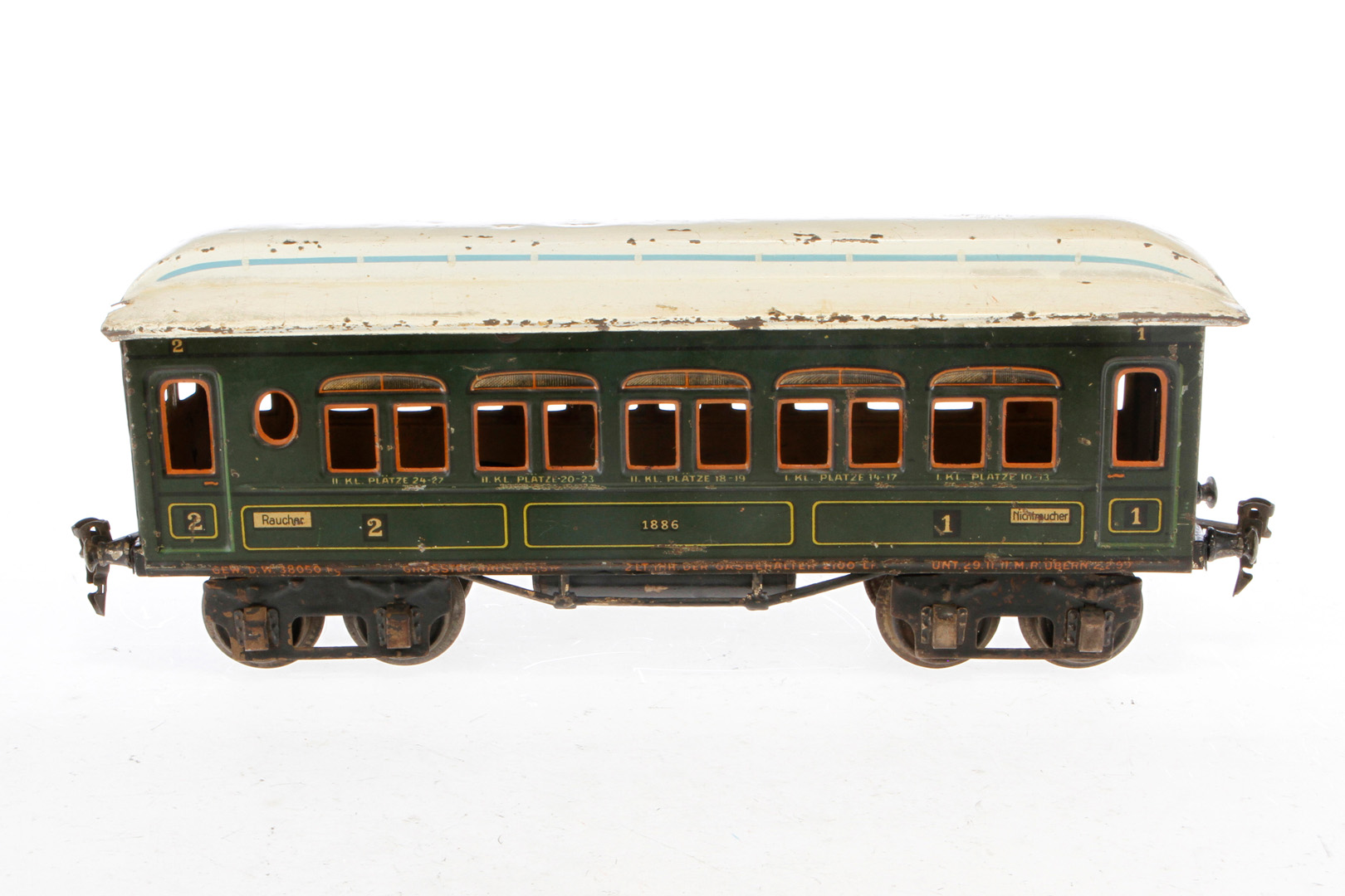 Märklin Personenwagen 1886, Spur 1, CL, LS und gealterter Lack, L 33, Z 3