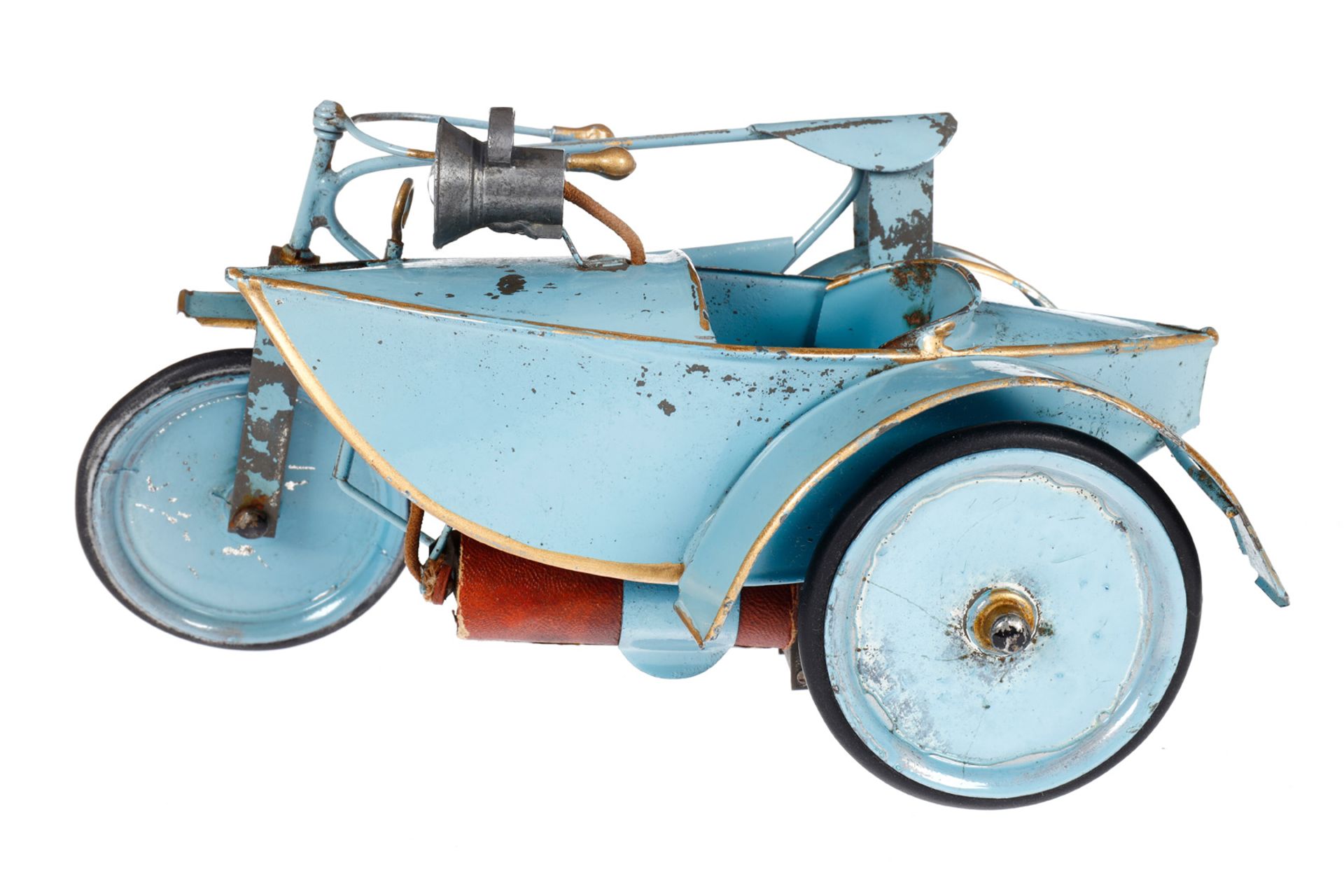 Pinard Motorrad mit Seitenwagen, uralt, hellblau handlackiert, Uhrwerk intakt, mit elektrisch - Image 8 of 9