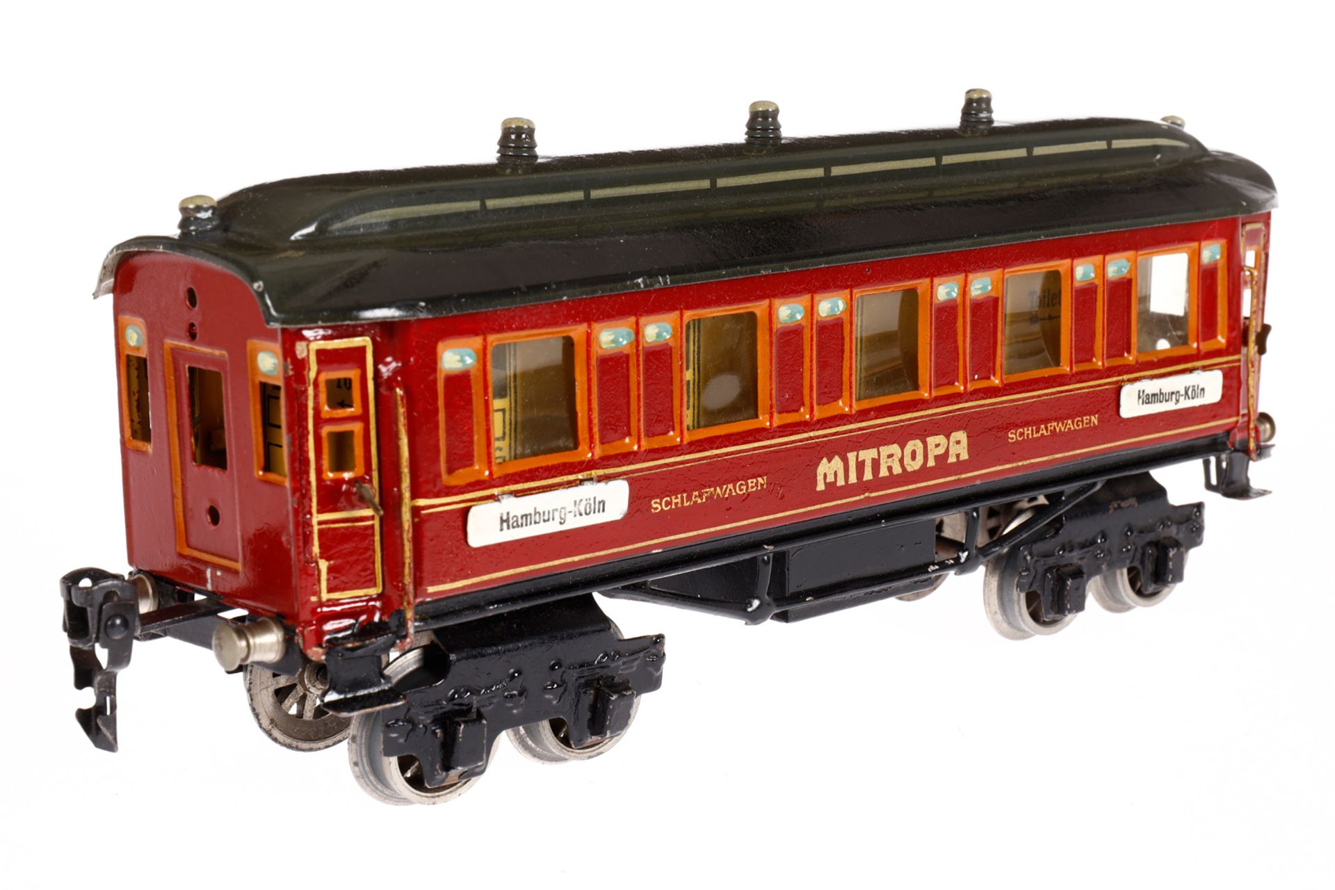 Märklin Mitropa Schlafwagen 1933 G, Spur 0, HL, mit Inneneinrichtung, 4 AT, Gussrädern, Schildern - Image 3 of 7