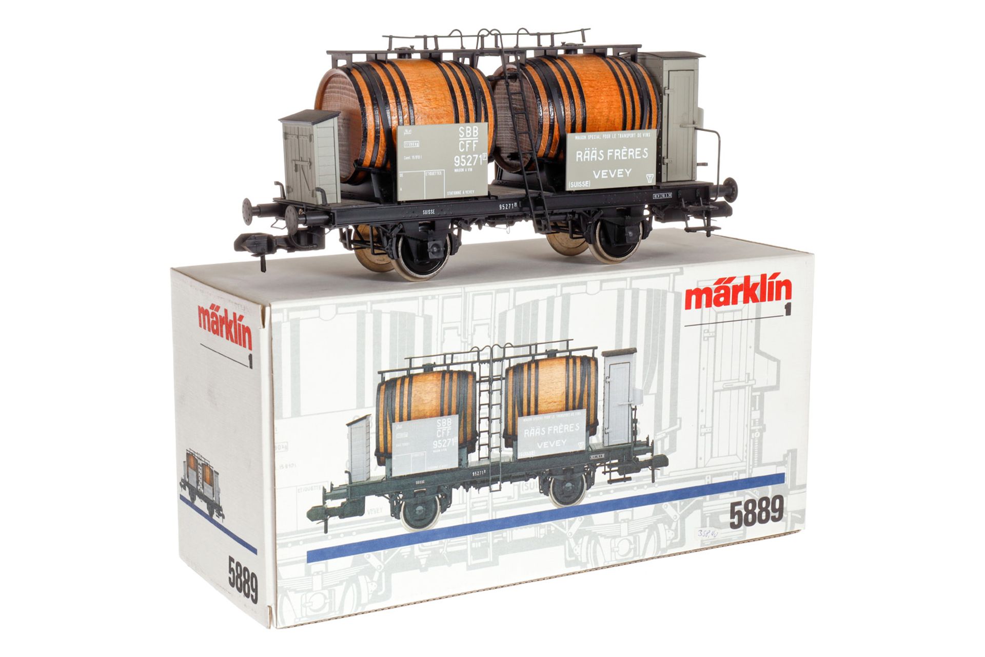 Märklin Weintransportwagen 5889, Spur 1, grau, Alterungsspuren, L 26, OK, Z 1-2