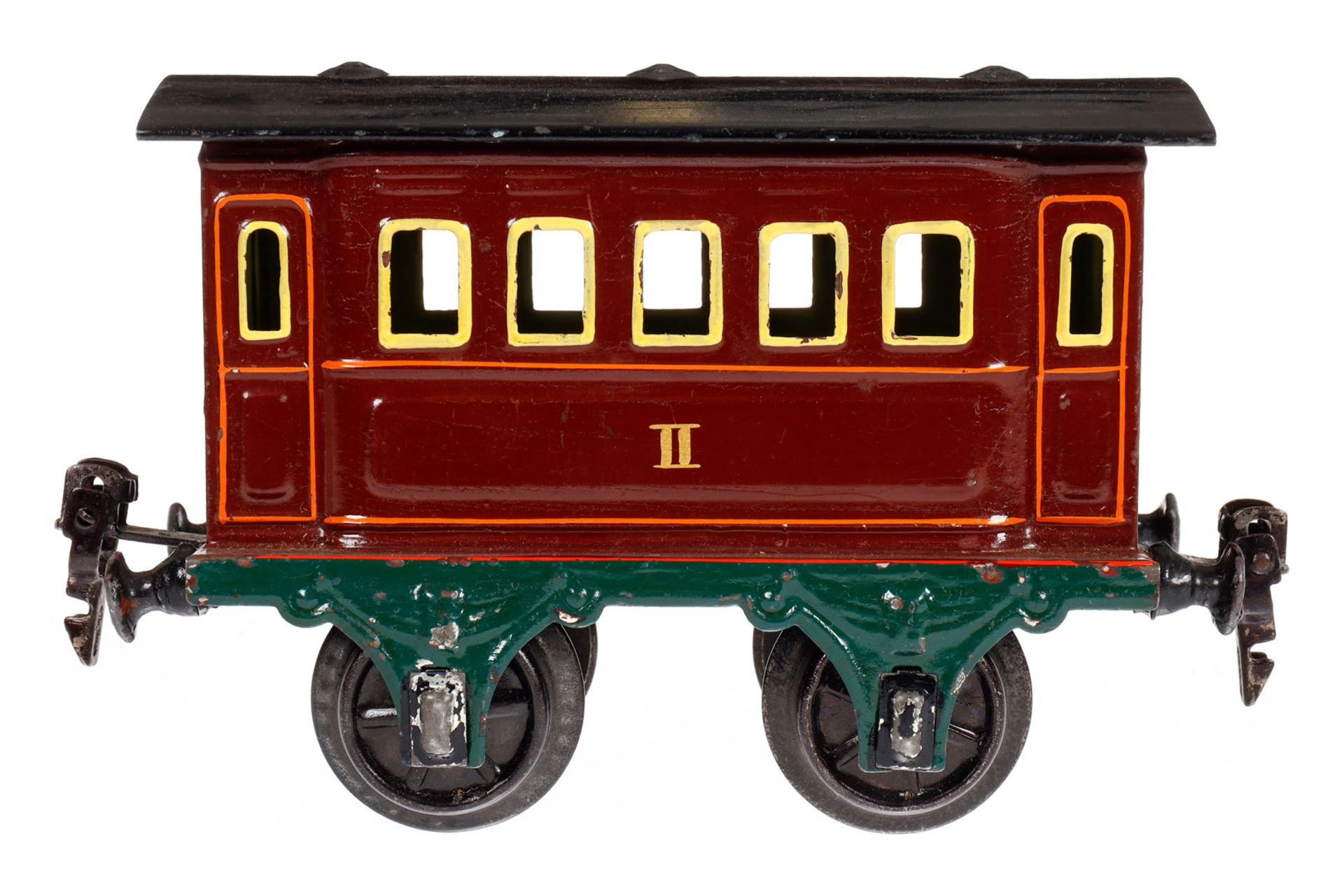 Märklin Personenwagen 1805, Spur 1, uralt, rotbraun, HL, LS und gealterter Lack, L 15, sonst Z 2