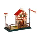 Märklin Wärterhaus 2154, uralt, HL, mit Signal und Haltschild, LS und gealterter Lack, L 18, Z 2