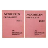 2 Märklin Preis-Listen 1932 und 1932/33, Alterungsspuren