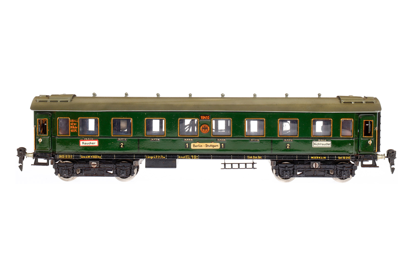 Märklin Personenwagen 1941 G, Spur 0, CL, mit Inneneinrichtung, 4 AT, Gussrädern, Schildern, 2