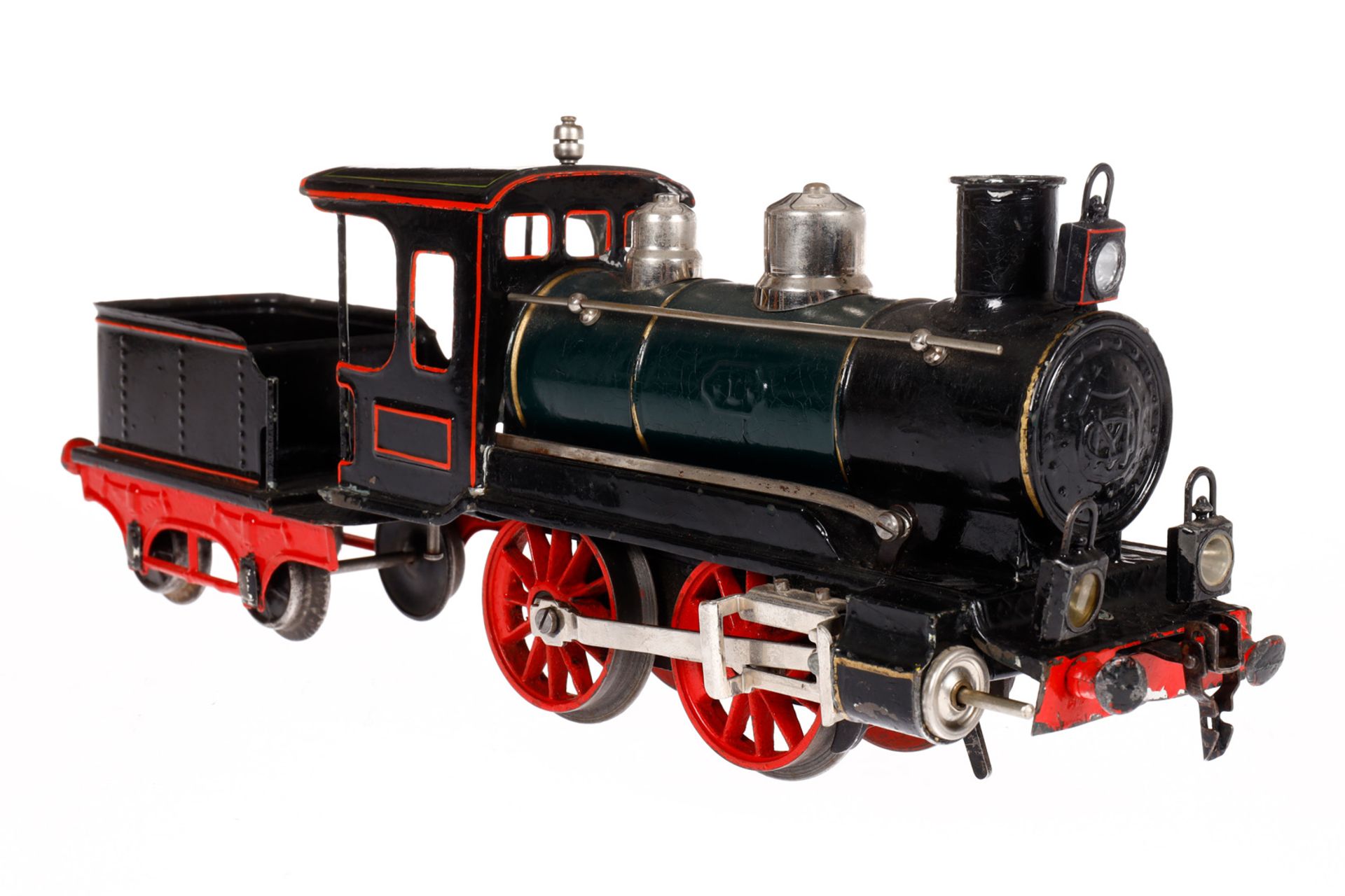 Märklin B-Dampflok 1021, Spur 1, uralt, Uhrwerk intakt, grün/schwarz, mit Tender, Schlüssel und 3 - Bild 2 aus 7