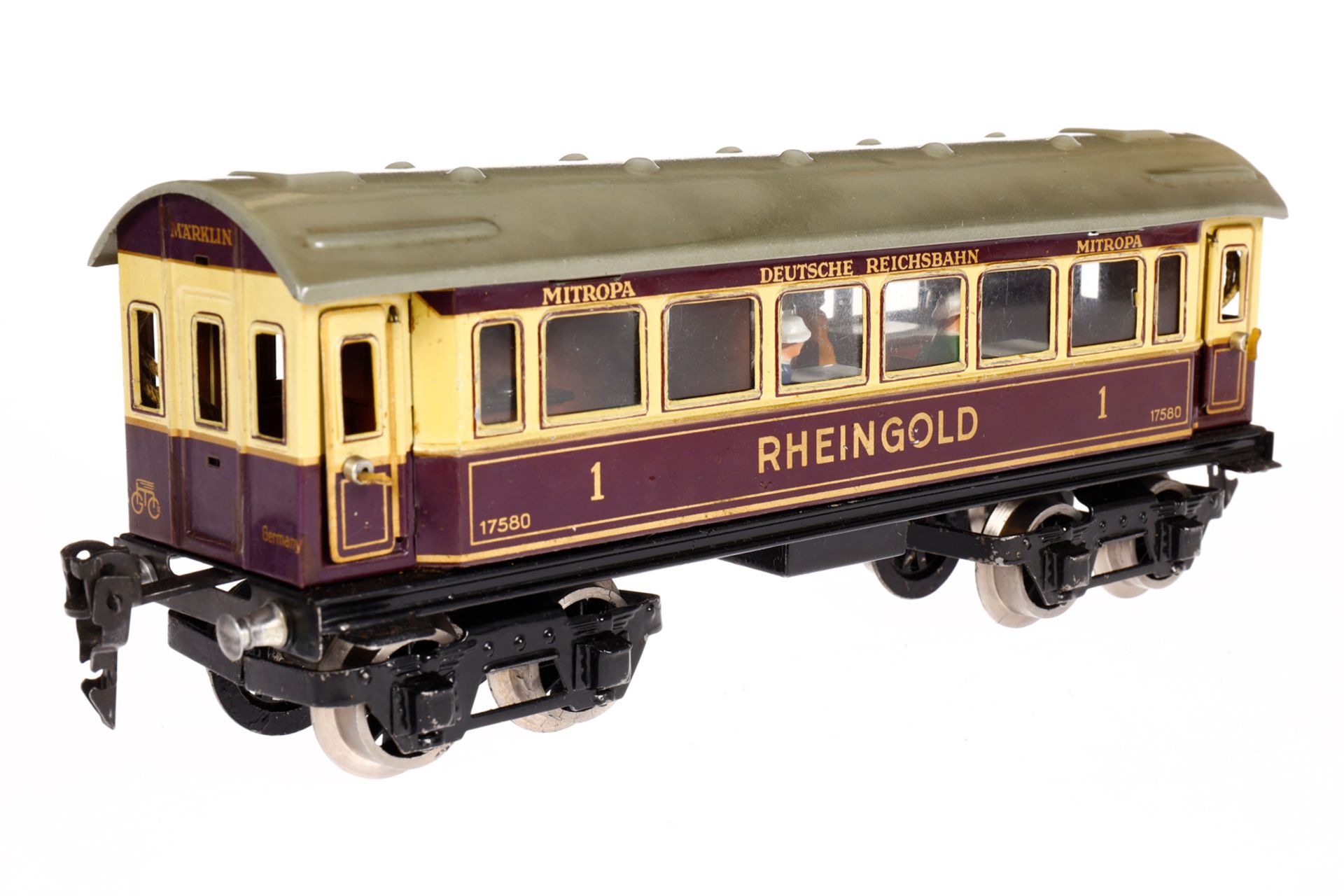 Märklin Rheingoldwagen 1758 G, Spur 0, CL, mit Speiseeinrichtung, 4 AT, Gussrädern (rissig), - Bild 3 aus 6