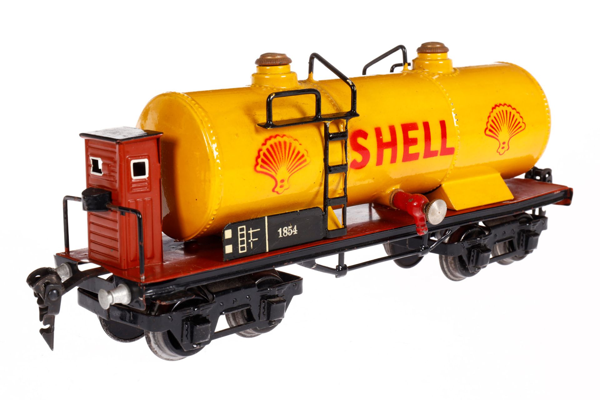 Märklin Shell Kesselwagen 1854, Spur 0, HL, mit BRH, Plattform leicht verbogen, LS und gealterter - Bild 2 aus 4