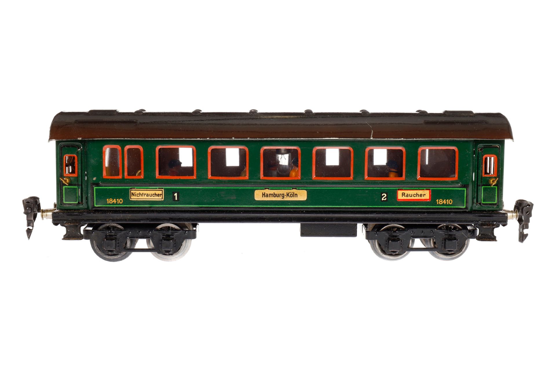 Märklin Personenwagen 1841 G, Spur 0, CL, mit Inneneinrichtung, 4 AT, Gussrädern, Schildern,