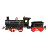 Märklin B-Dampflok B 1020, Spur 0, uralt, Uhrwerk intakt, grün/schwarz, mit Tender, Führerhausdach