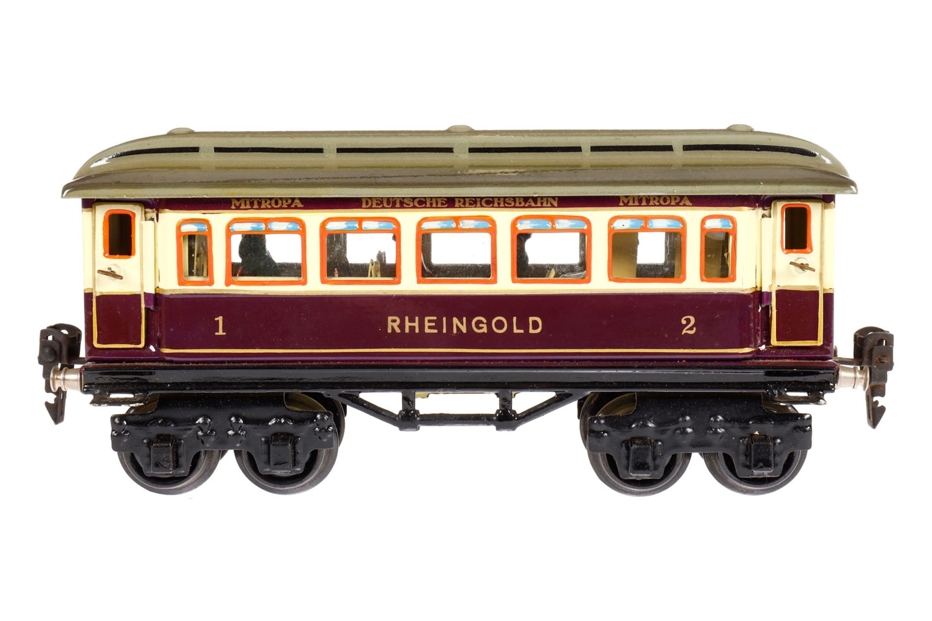 Märklin Rheingoldwagen 1894 G, Spur 0, HL, mit Speiseeinrichtung, 4 AT und versch. Figuren, LS und