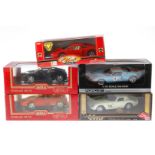 5 Automodelle, Maßstab 1:18, Ford GT, G. Gold Ferrari 250 GTO, 2x DIE Cast Ferrari 348 TB und