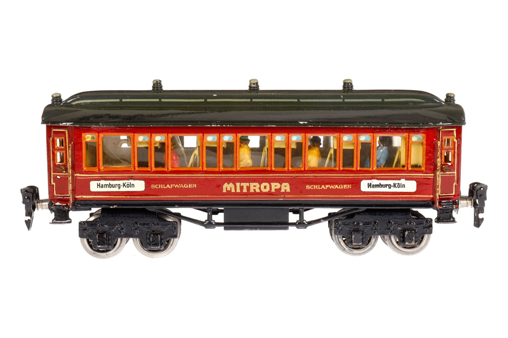 Märklin Mitropa Schlafwagen 1933 G, Spur 0, HL, mit Inneneinrichtung, 4 AT, Gussrädern, Schildern