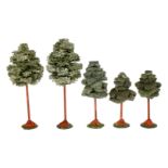 5 Luffa-Bäume auf Gussfuß, Alterungsspuren, H 16,5-26