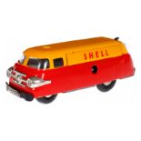 Schuco Shell Tankwagen Varianto 3046, rot/gelb, Uhrwerk intakt, LS und Alterungsspuren, L 11, Z 2