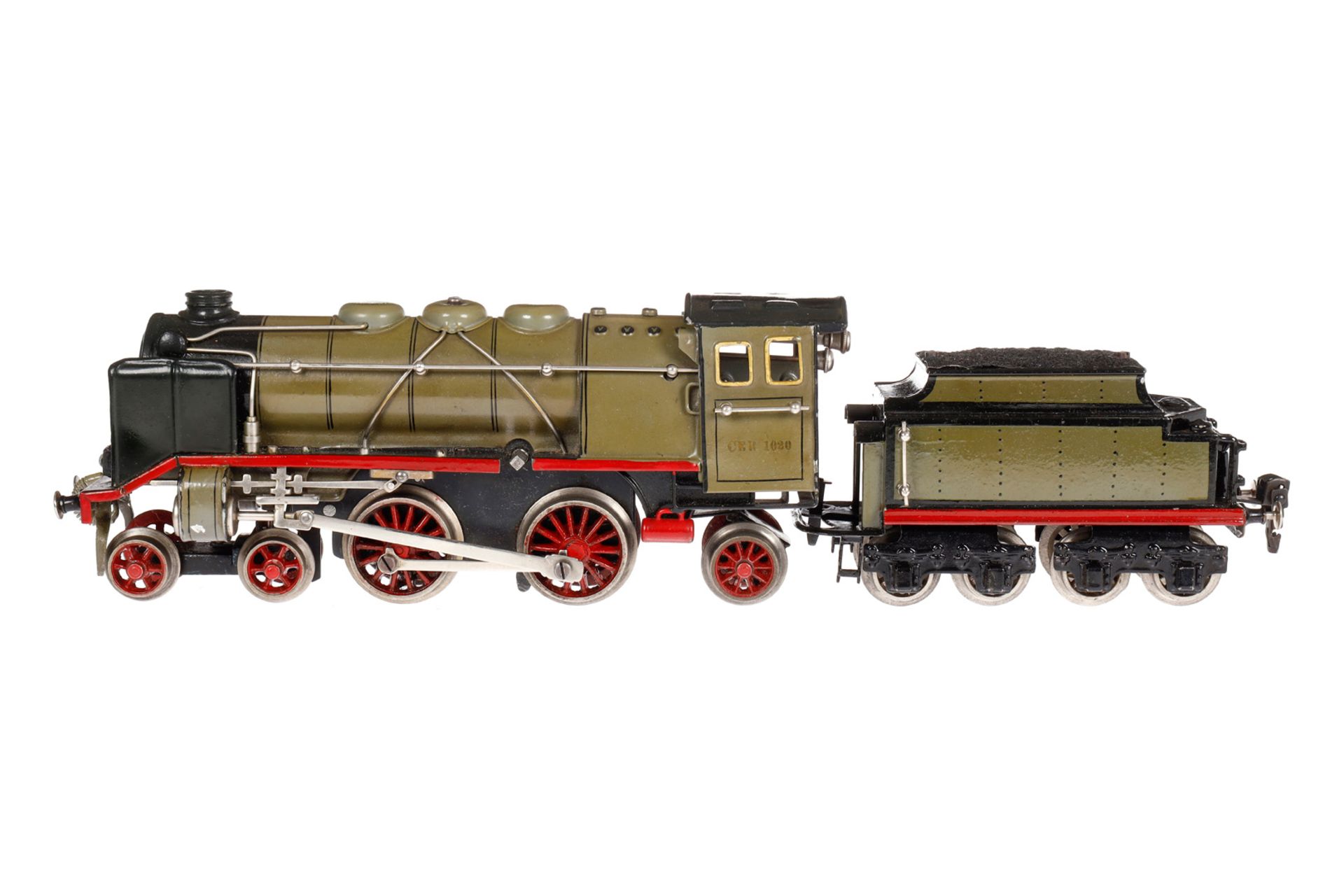 Märklin 2-B-1 Dampflok CER 1020, Spur 0, Uhrwerk intakt, grau/schwarz, mit Tender, kW und 2 imit.