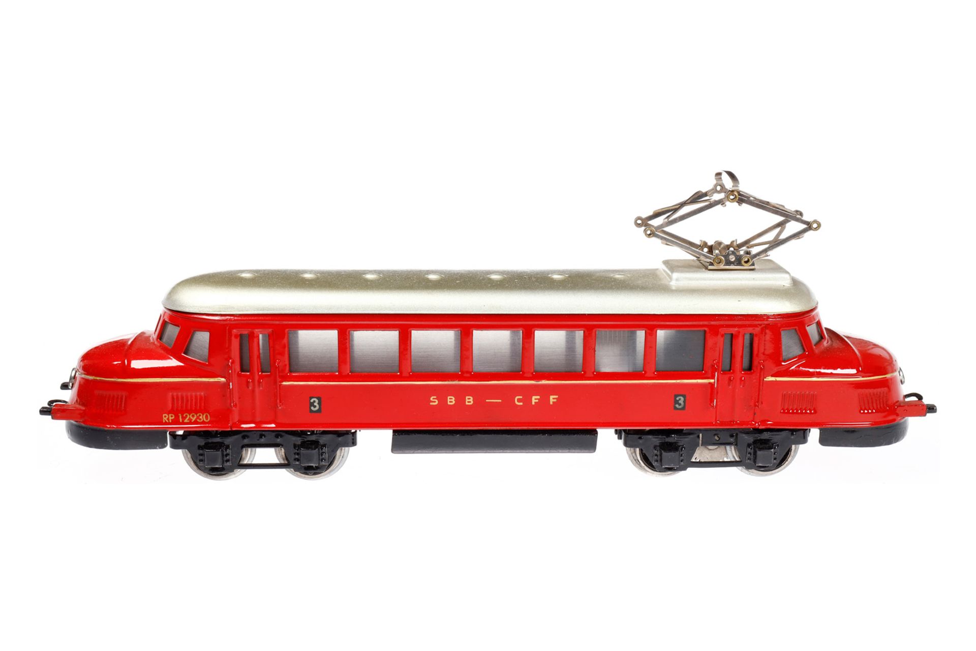 Märklin schweizer Triebwagen RP 12930, Spur 0, elektr., rot, Schwarzbereich an Nasen nachlackiert,