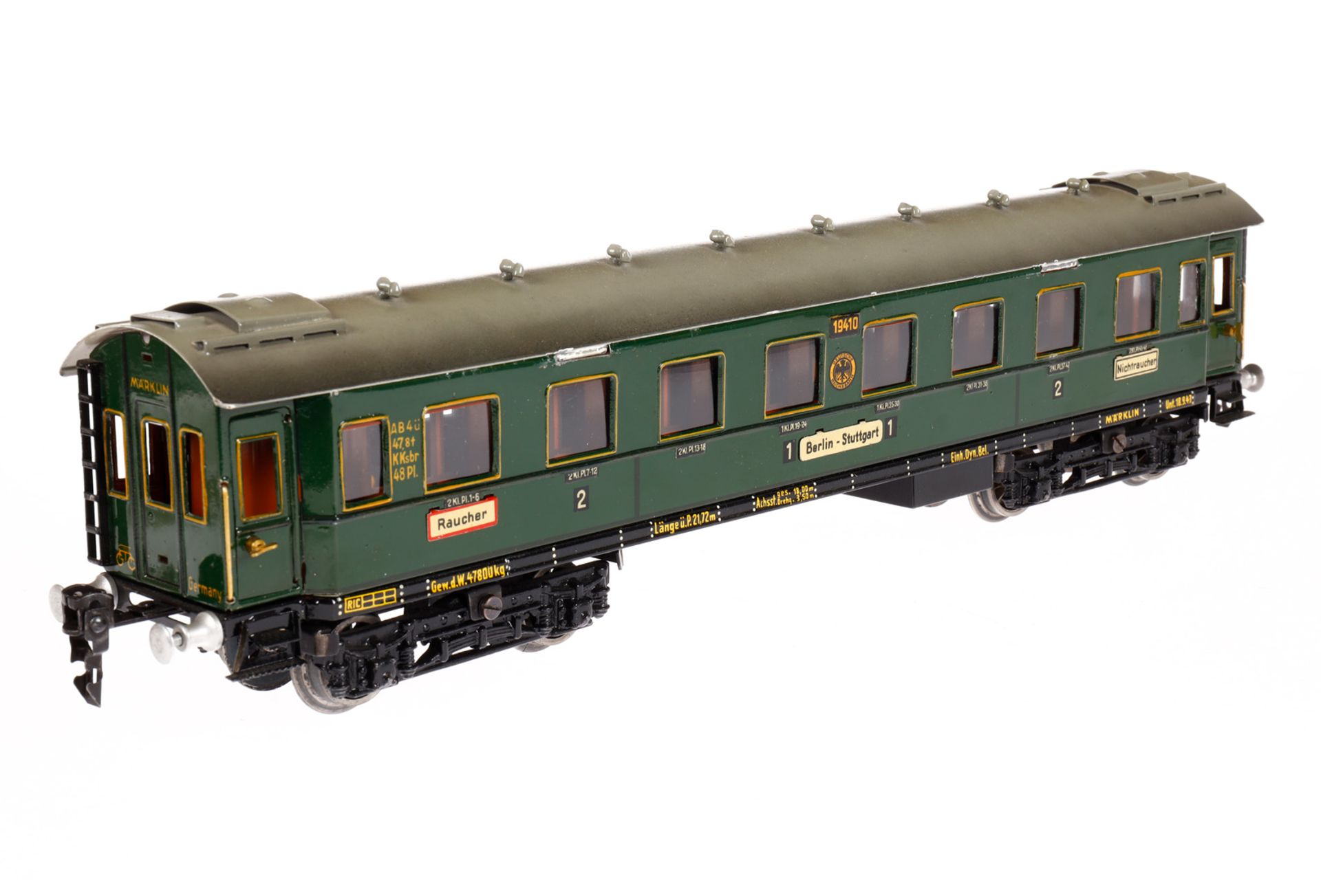 Märklin Personenwagen 1941 G, Spur 0, CL, mit Inneneinrichtung, 4 AT, Gussrädern, Schildern und - Bild 3 aus 6