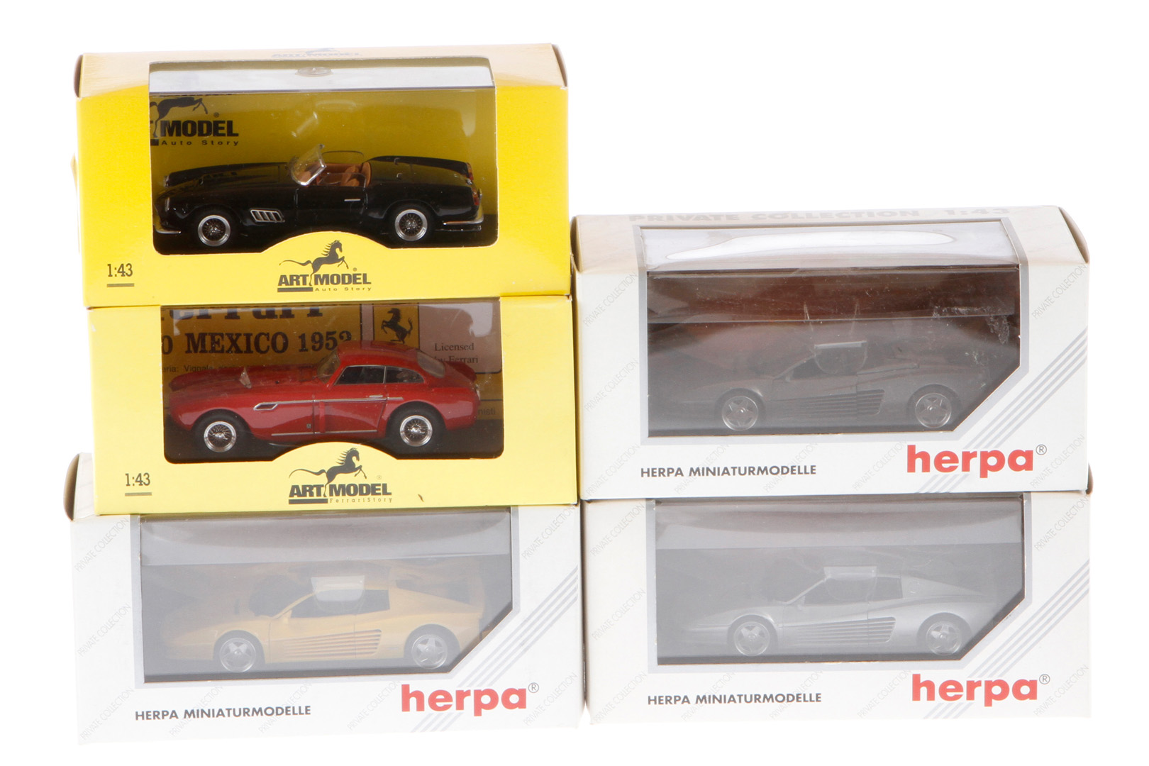 5 Herpa/Art Modell Ferrari, Maßstab 1:43, je im OK, Z 1-2