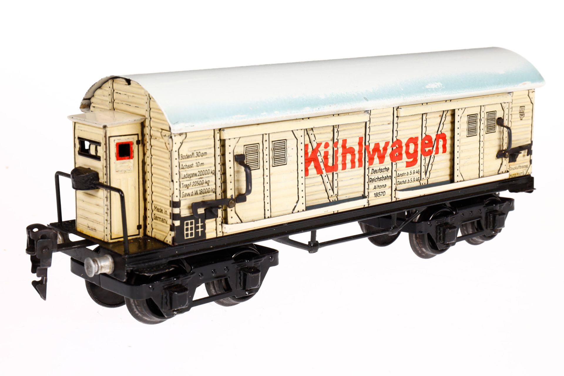 Märklin Kühlwagen 1857, Spur 0, CL, mit BRH und 4 STH, LS und gealterter Lack, L 24,5, im Unter-OK - Bild 3 aus 5